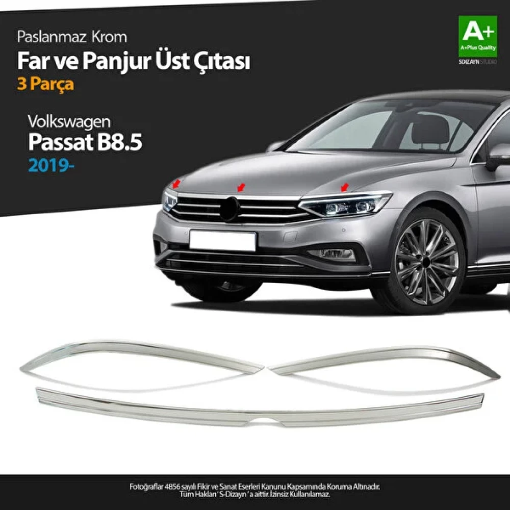 S-Dizayn VW Passat B8.5 Krom Far Üzeri Çıta Seti 3 Parça 2019 ve Üzeri Oto Dış Aksesuar & Yedek Parça Fiyatı