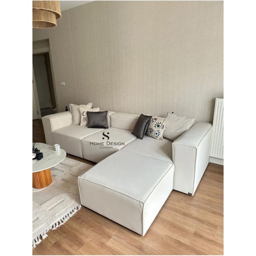 S Home Design Concept Frida 4 Modül Yönsüz Kadife - Kırık Beyaz Koltuk Fiyatı