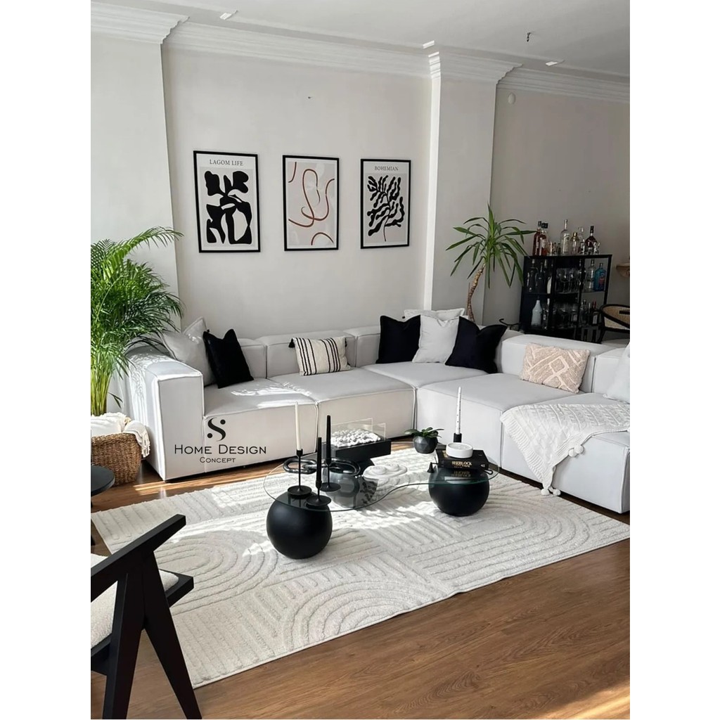 S Home Design Concept Frida 5 Modül Pofidik Modüler Kanepe L Köşe Koltuk Takımı, Yönsüz Kadife - Kırık Beyaz Koltuk Takımı / Seti Fiyatı
