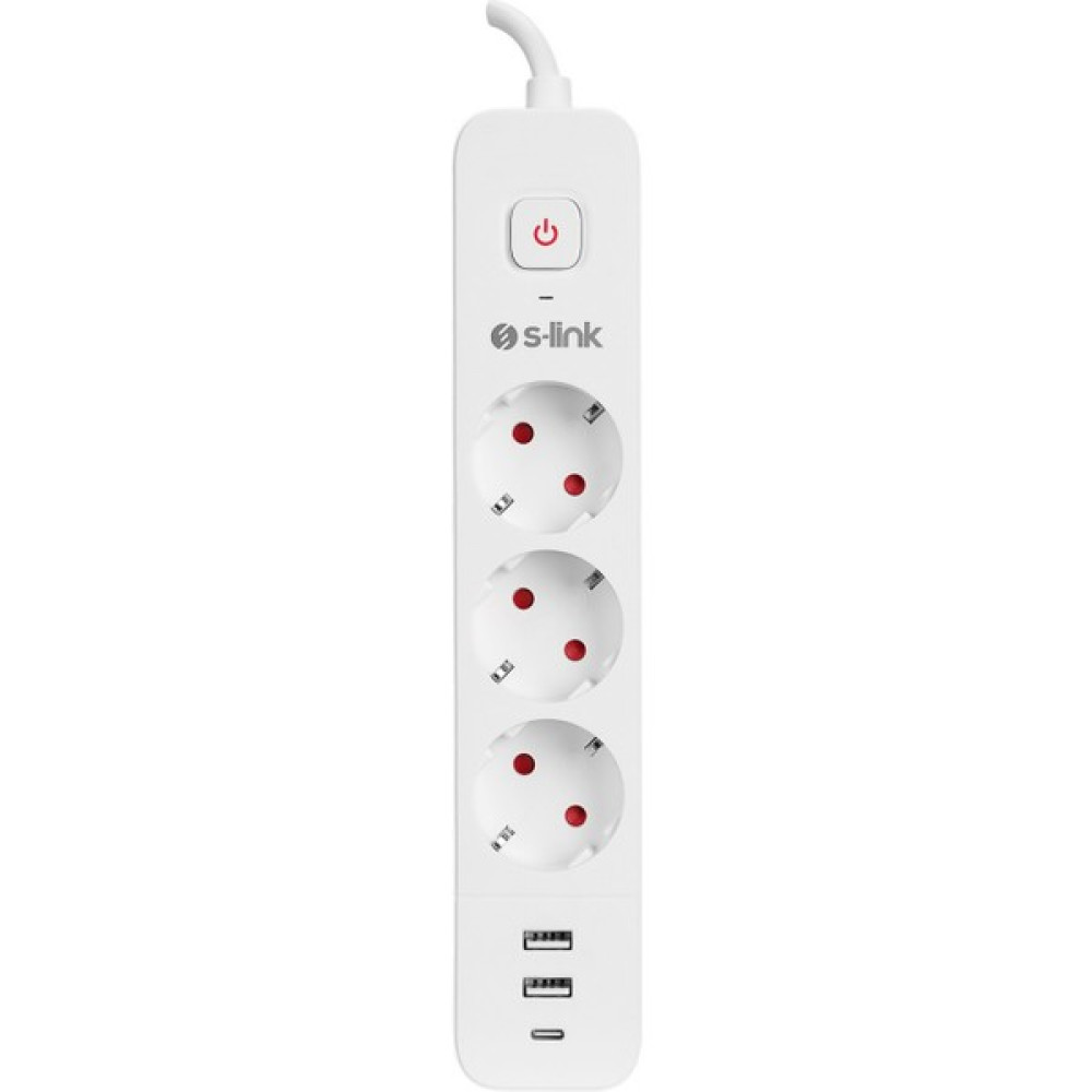 S-Link 1.5mt Akım Korumalı 3 Lü Grup Priz 100% Bakır 750 Joule 2 USB +1 Type C Girişli Prizler Fiyatı