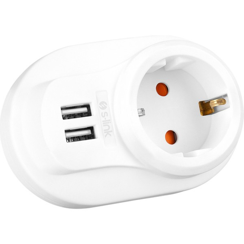 S-Link Sl-09 16A 3500W 1800 Joule 2 USB 2.4A Isıya Duyarlı Devre ve Akım Korumalı Tekli Priz - Beyaz Prizler Fiyatı