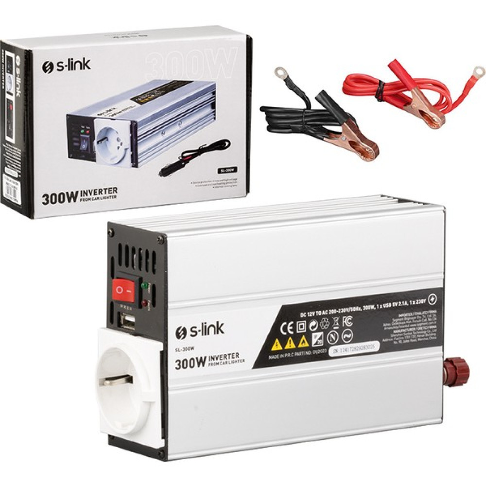 S-Link SL-300W 300 Watt Dc 12 Volt 220 Volt Çevirici Dönüştürücü Ac 230 Volt Inverter 12V-220V Power Supply Fiyatı