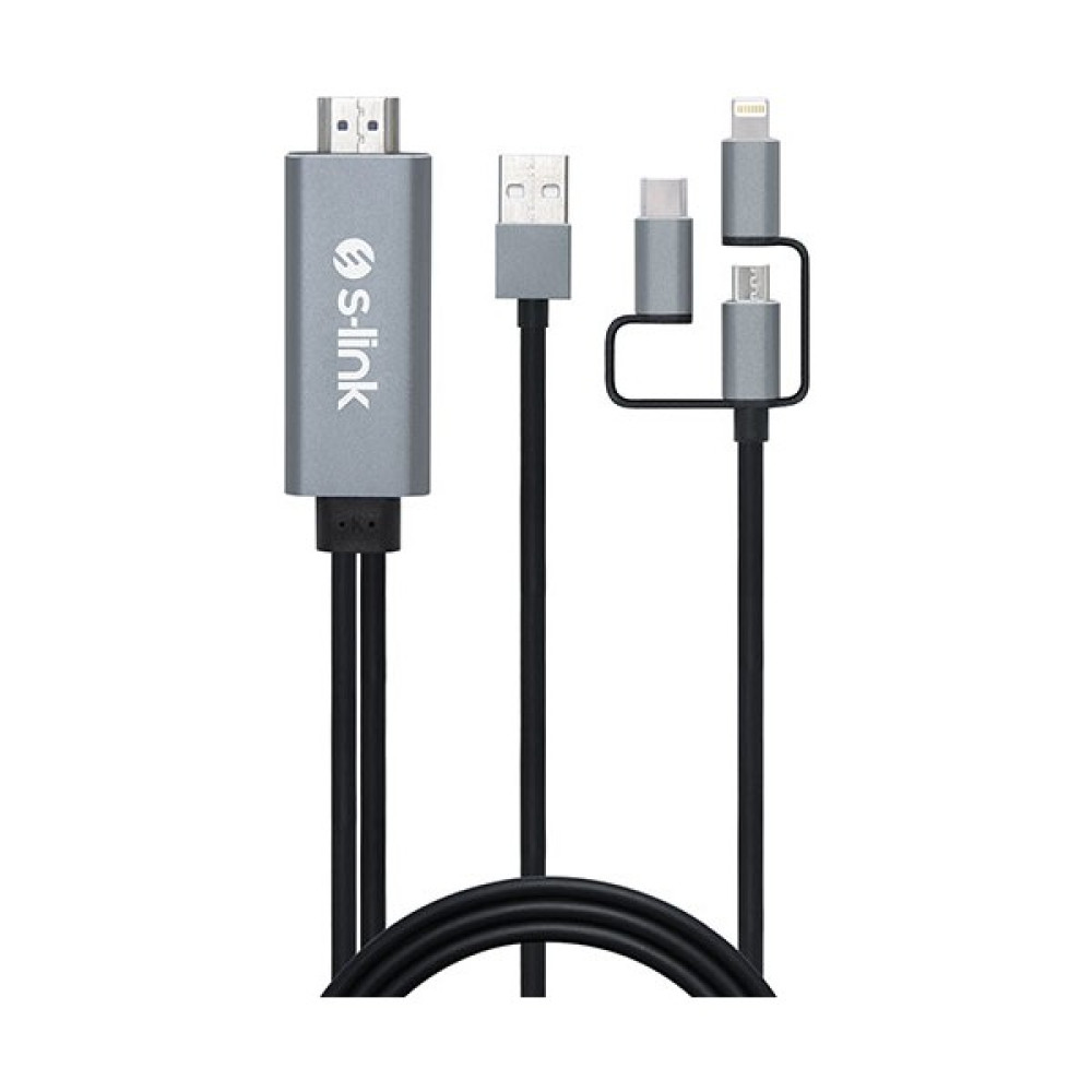 S-Link SL-IPH20 HDMI To 3 In 1 2m Mobil Telefon Uyumlu Görüntü Aktarıcı Kablo HDMI Kablo Fiyatı
