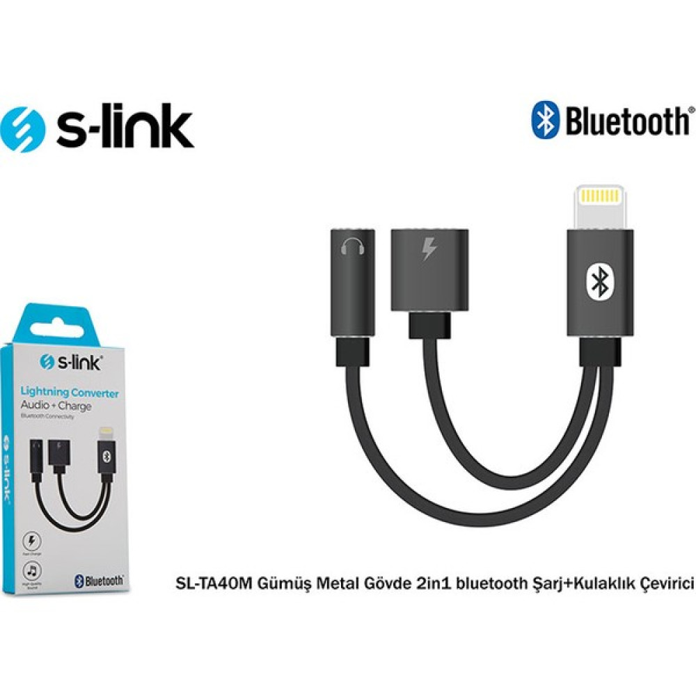S-Link SL-TA40M Lightining Erkek/usb Tip C Dişi Şarj + 3.5mm Aux Dişi Ses + Bluetooth Çevirici - Gri Bilgisayar Çevirici ve Adaptörü Fiyatı