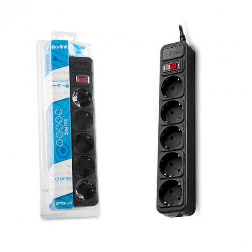 S-Link Spg3-J-5 1.5M 306Joule 5Li Akim Korumali Siyah Priz 13253 Elektrikli El Aletleri Fiyatı