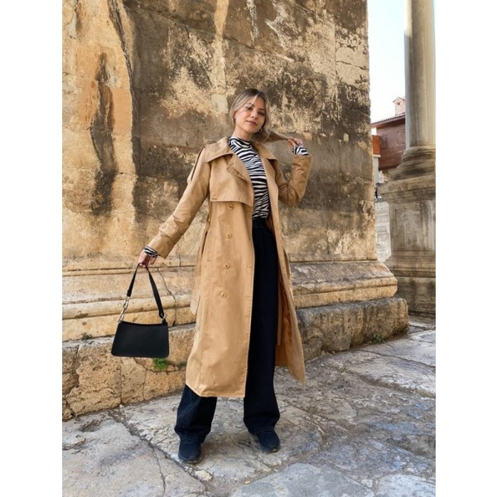 Sa Collection Kadın Camel Sırt Düğme ve Kapama Detaylı Detail Trençkot Kadın Trençkot Fiyatı