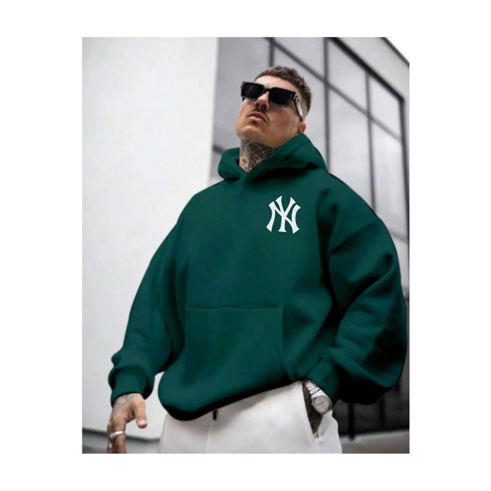 S&A DESIGN Yeni Sezon Içi Pamuklu Erkek Yeşil Ön Arka Ny Baskılı Kapüşonlu Sweatshirt M Beden Bayan Sweatshirt Fiyatı