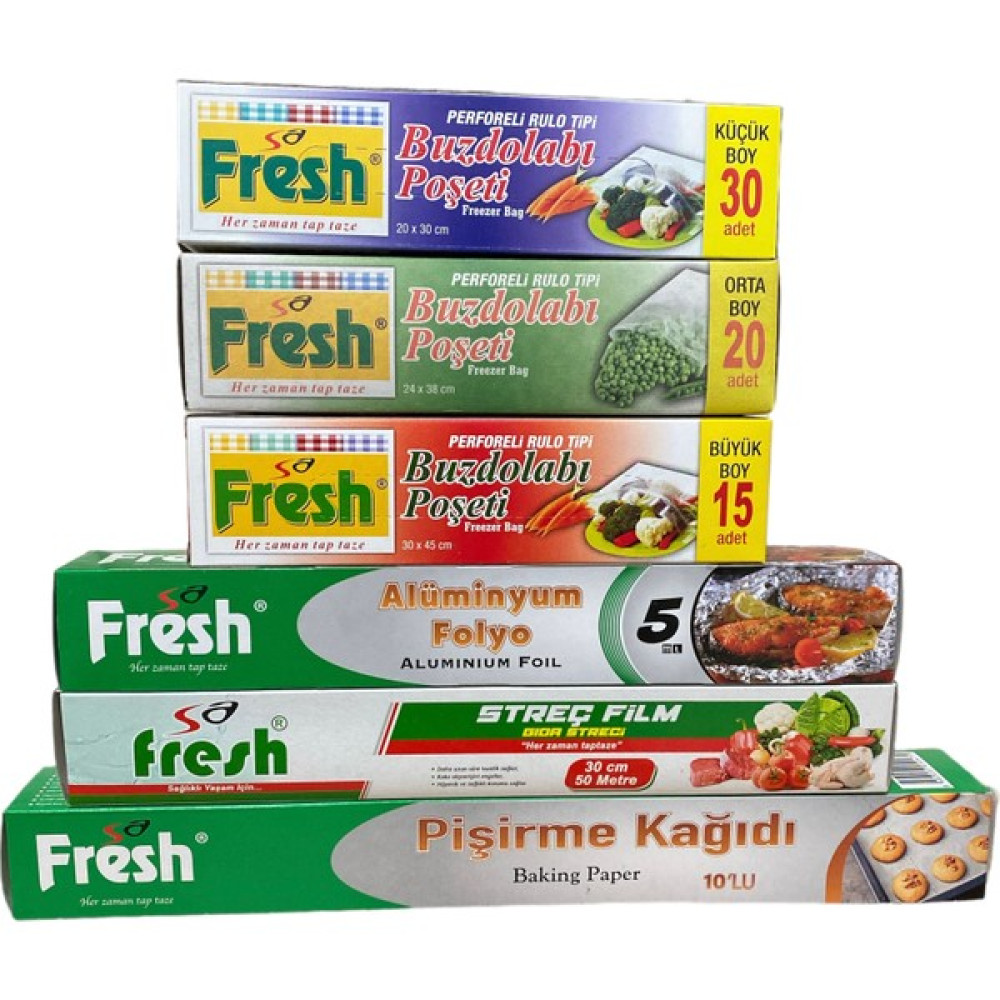 Sa Fresh Buzdolabı Poşeti, Gıda Streci, Pişirme Kağıdı, Alüminyum Folyo 6'lı Mutfak Sarf Malzemeleri Seti Buzdolabı Poşeti Fiyatı