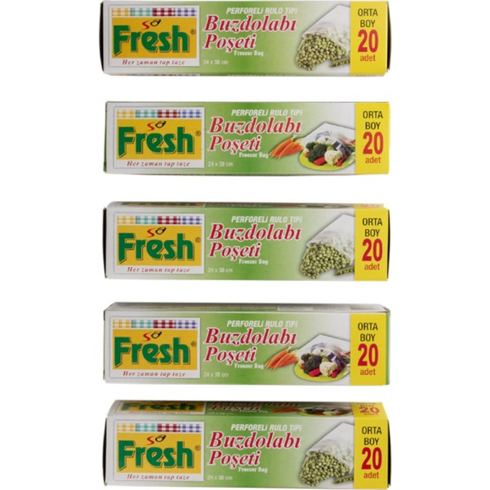 Sa Fresh Orta Boy Buzdolabı Poşeti 20'li 5 Paket - 24*38 Buzdolabı Poşeti Fiyatı