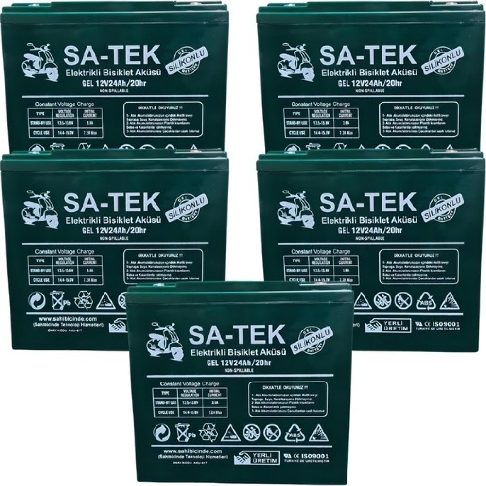 Sa-Tek 12 V 24 Ah Elektrikli Motosiklet Aküsü Jel Akü 5'li Set (Üretim Yılı: 2024) Akü Fiyatı