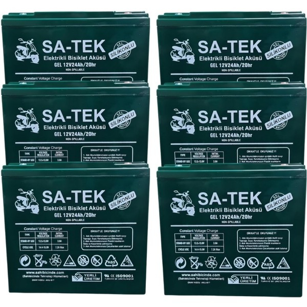 Sa-Tek 12V 24 Ah Elektrikli Motorsiklet Aküsü Set 6'lı (Üretim Yılı: 2023) Akü Fiyatı