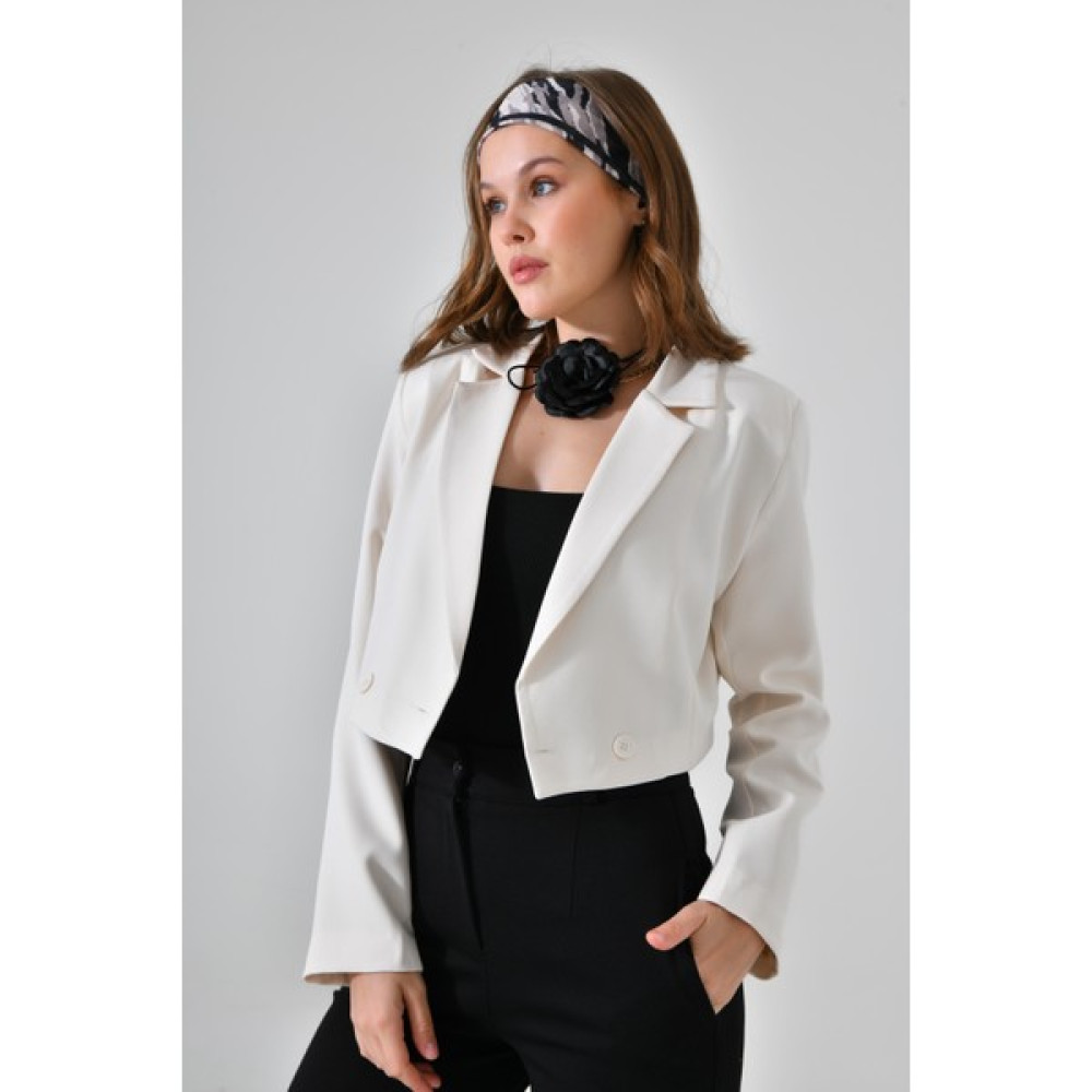 Saade Ekru Kruvaze Crop Blazer Ceket Bayan Ceket Fiyatı