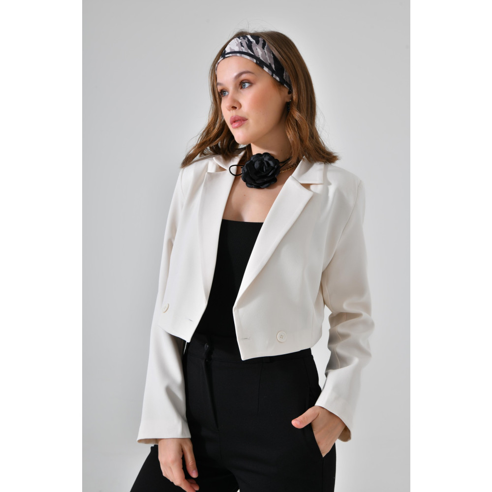 Saade Ekru Kruvaze Crop Blazer Ceket 42 Beden Bayan Ceket Fiyatı
