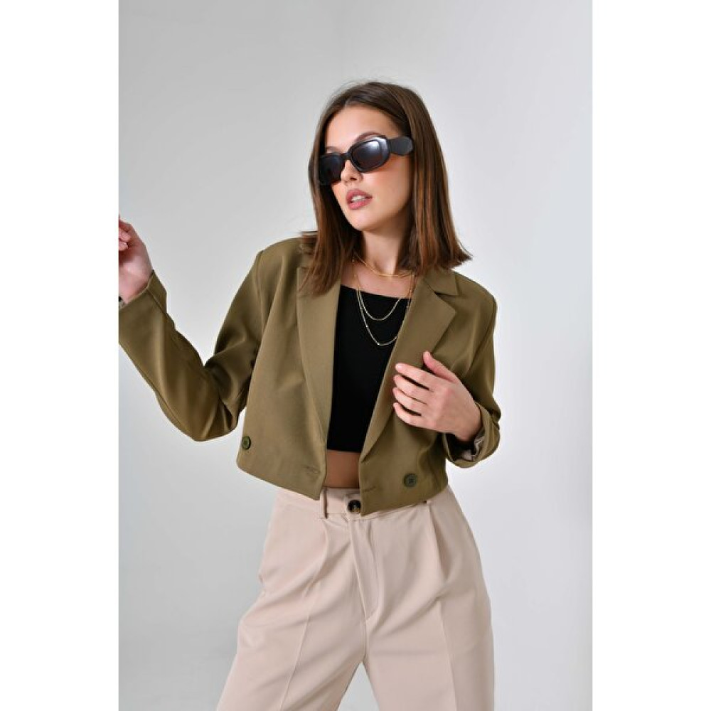 Saade Haki Kruvaze Crop Blazer Ceket Bayan Ceket Fiyatı