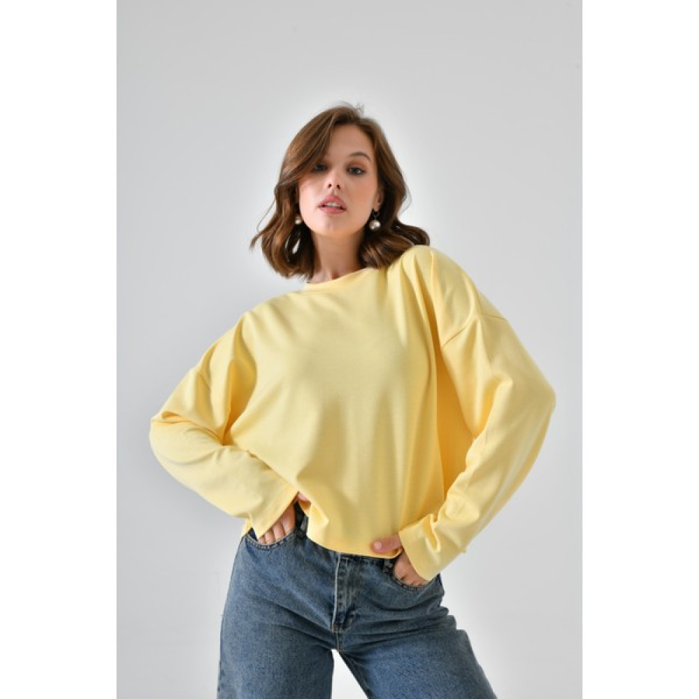 Saade Sarı Düşük Omuz Crop Sweatshirt Bayan Sweatshirt Fiyatı