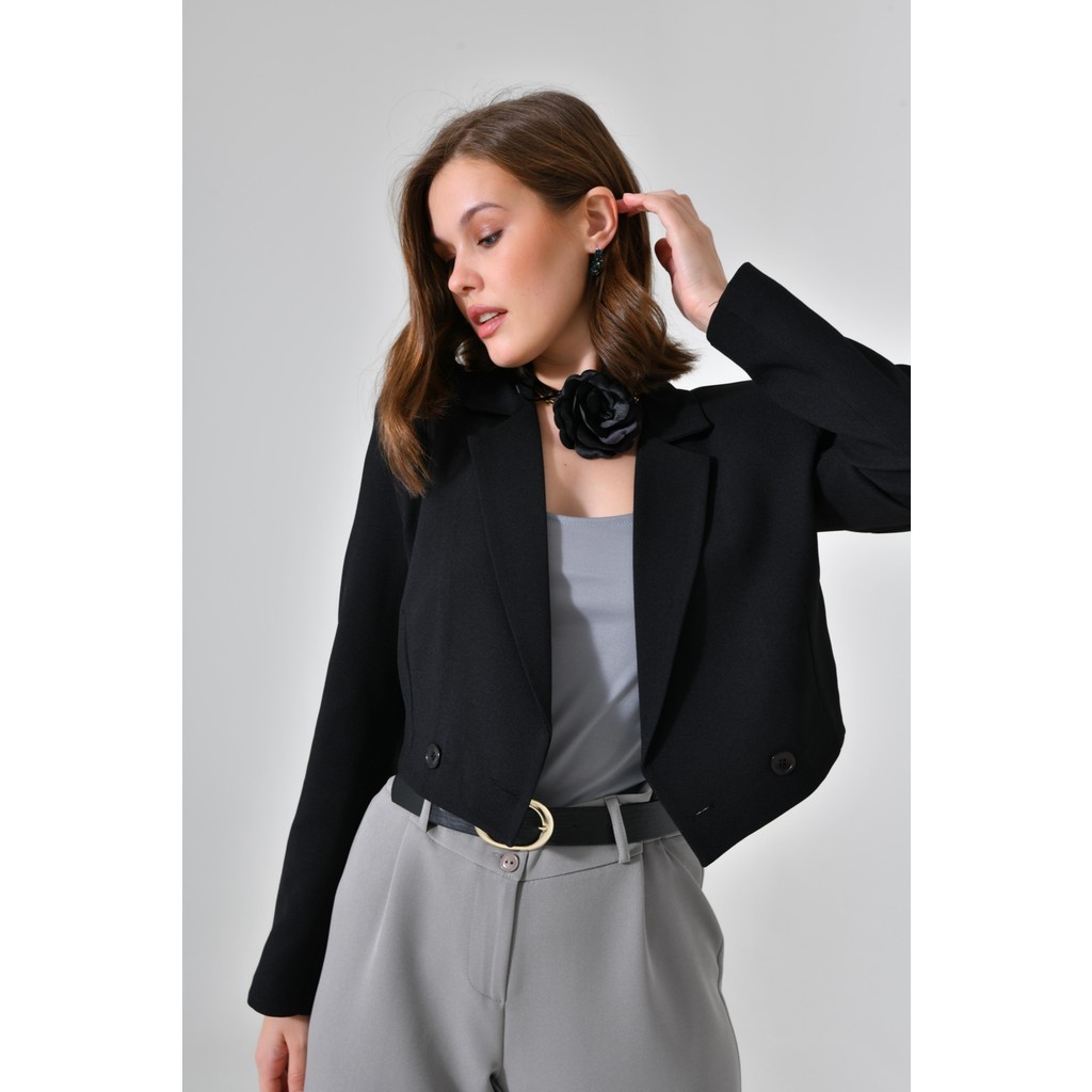 Saade Siyah Kruvaze Crop Blazer Ceket 36 Beden" Bayan Ceket Fiyatı