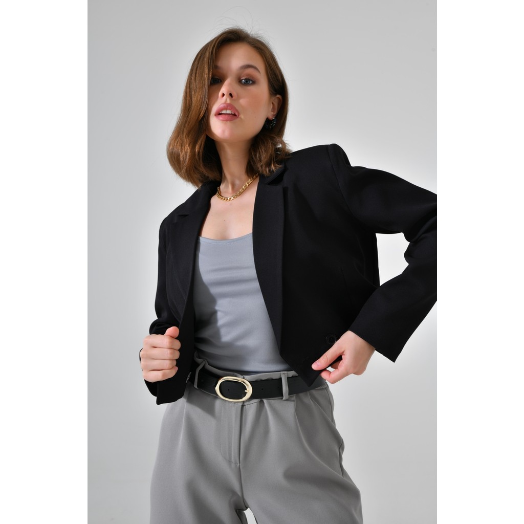 Saade Siyah Kruvaze Crop Blazer Ceket 40 Beden" Bayan Ceket Fiyatı