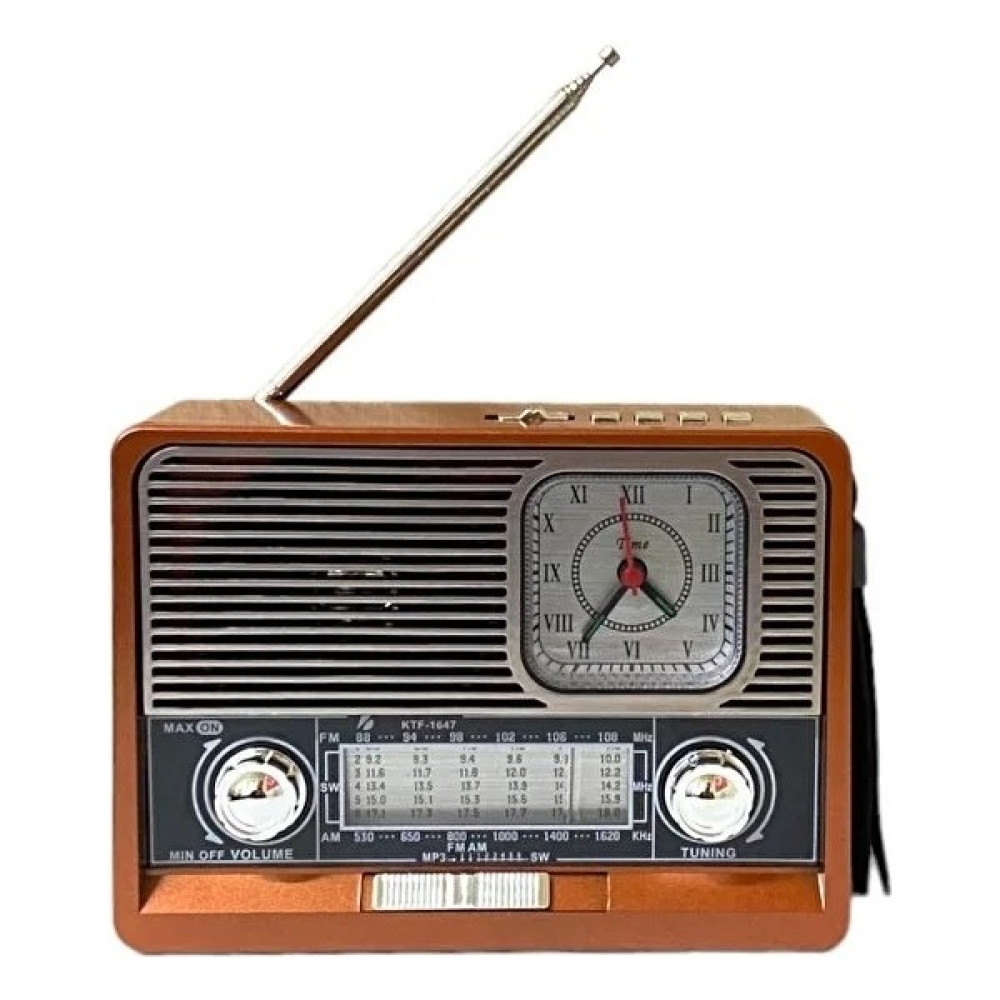Saatli Fenerli Bluetooth Lu USB Li Nostaljik Radyo KTF-1647 - Kahverengi Alarmlı Saatler & Radyolar Fiyatı