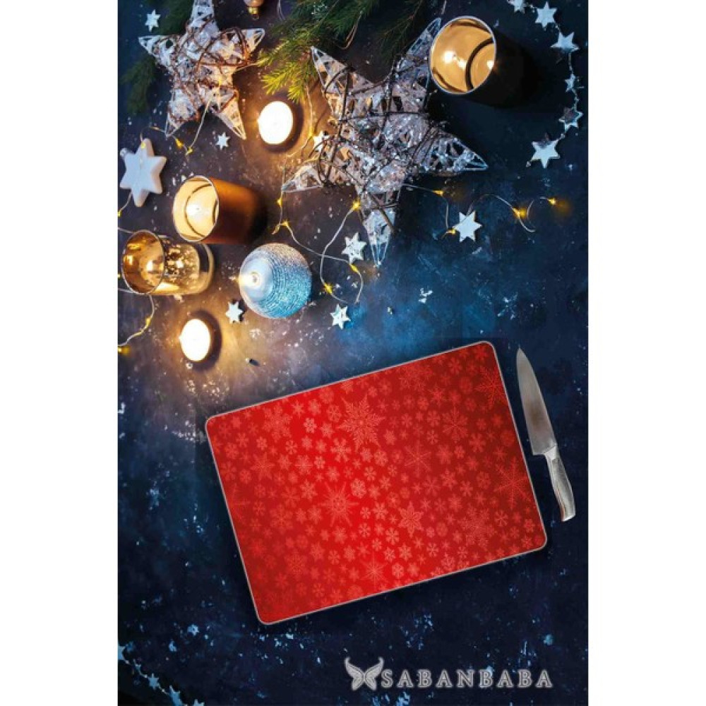 Saban Kırmızı Noel Cam Kesme Tahtası 30 x 40 cm Kesme Tahtaları / Kesim Tablaları Fiyatı