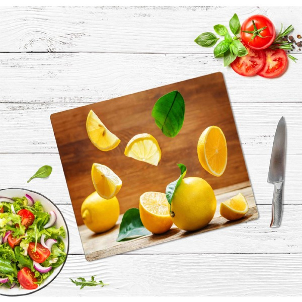 Sabanbaba Dekoratif Cam Kesme Tahtası Limon 29 x 34 cm | Cam Kesme Tablası  Kesme Tahtaları / Kesim Tablaları Fiyatı