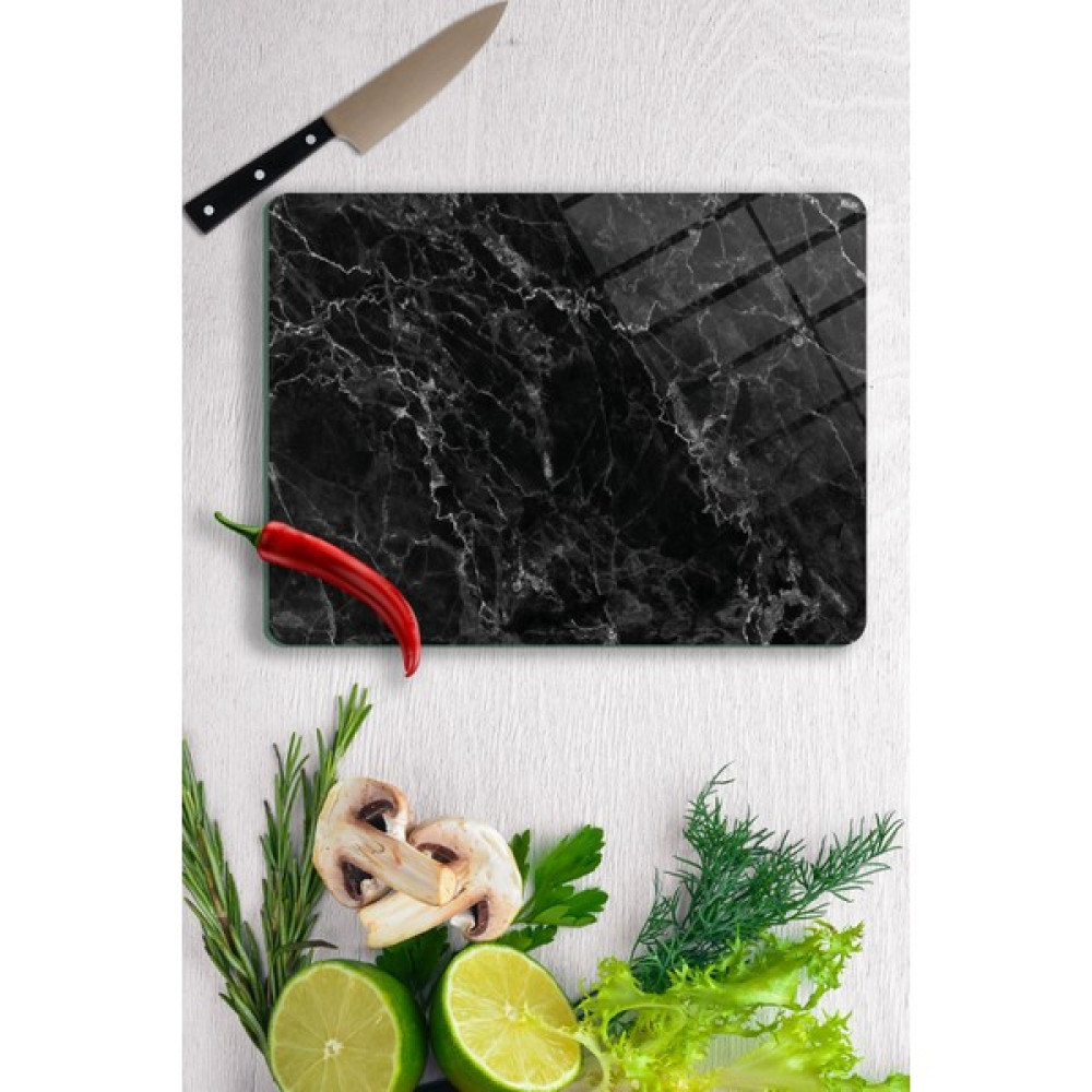 Sabanbaba Dekoratif Cam Kesme Tahtası Siyah Mermer 29 x 34 cm | Cam Kesme Tablası  Kesme Tahtaları / Kesim Tablaları Fiyatı