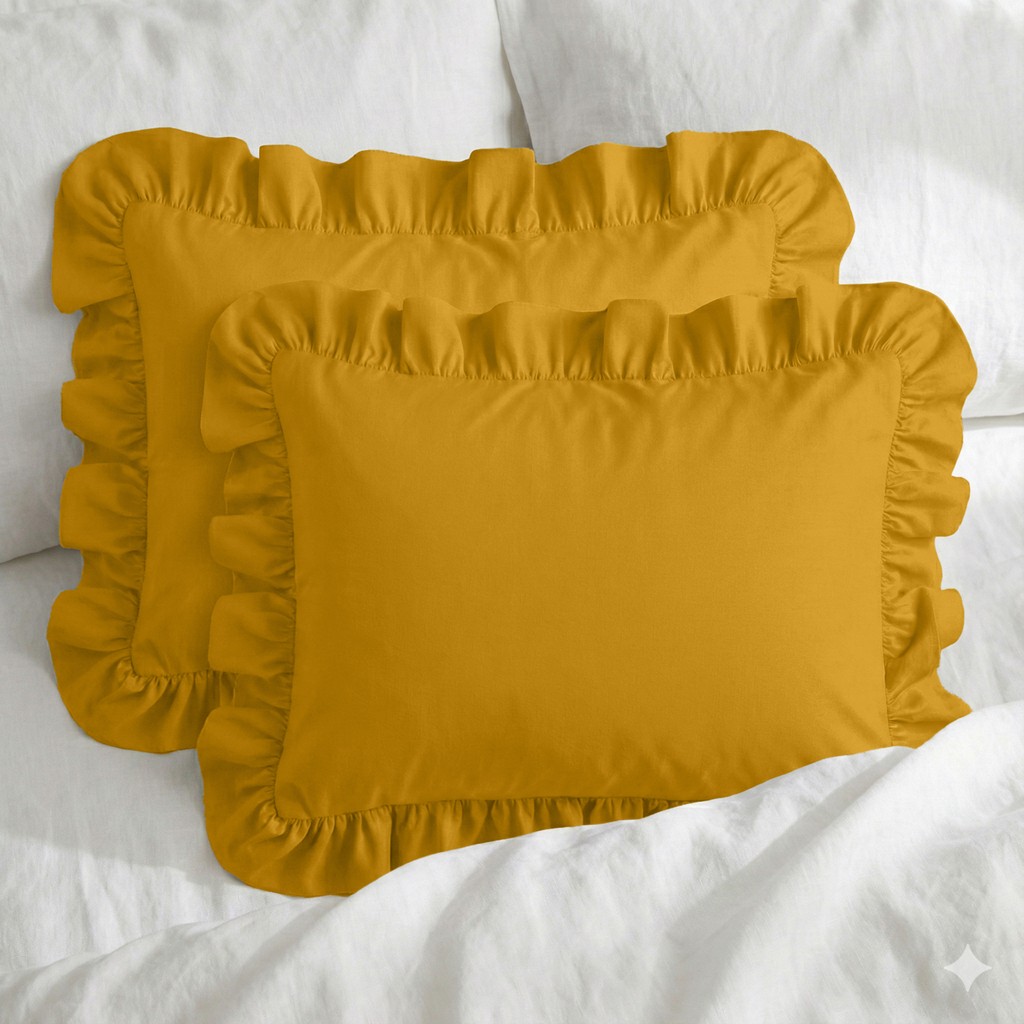 Sabia %100 Pamuk Soft Touch 50X60 cm Fırfırlı Yastık Kılıfı Seti - Hardal Yastık Kılıfı Fiyatı