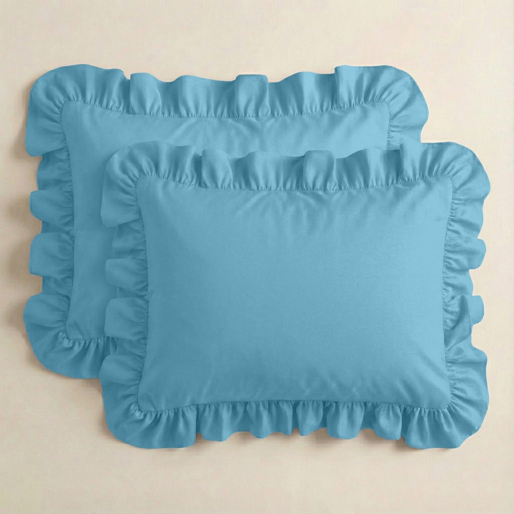 Sabia %100 Pamuk Soft Touch 50X60 cm Fırfırlı Yastık Kılıfı Seti - Mavi Yastık Kılıfı Fiyatı