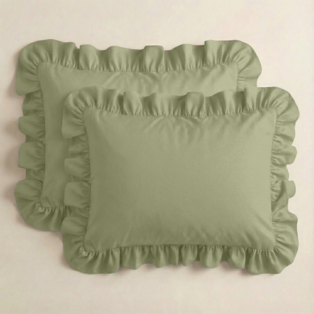 Sabia %100 Pamuk Soft Touch 50X70 cm Fırfırlı Yastık Kılıfı Seti - Zeytin Yeşili Yastık Kılıfı Fiyatı