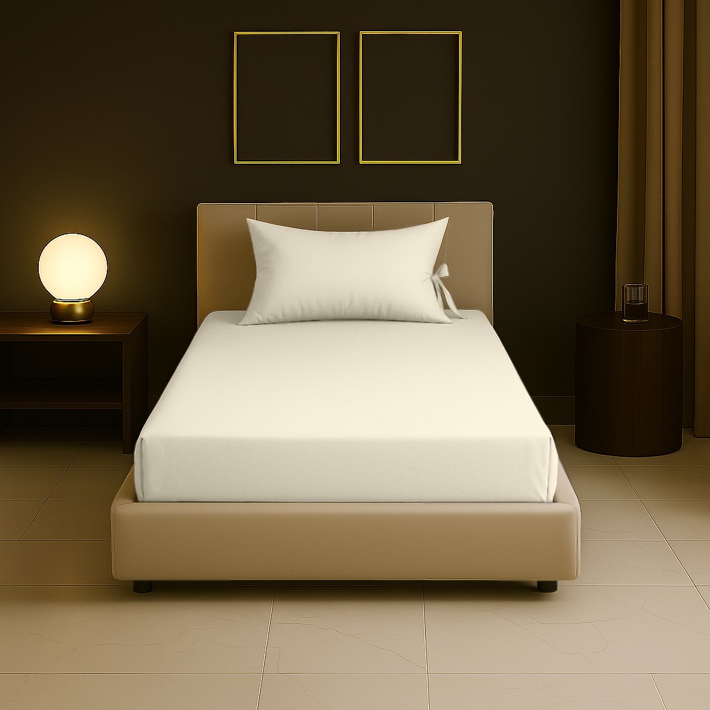 Sabia Soft Touch %100 Pamuk 62 Tel – 80X180 +30 cm Yüksekliğe Uygun Tek Kişilik Lastikli Çarşaf Seti - Ekru Çarşaf Fiyatı