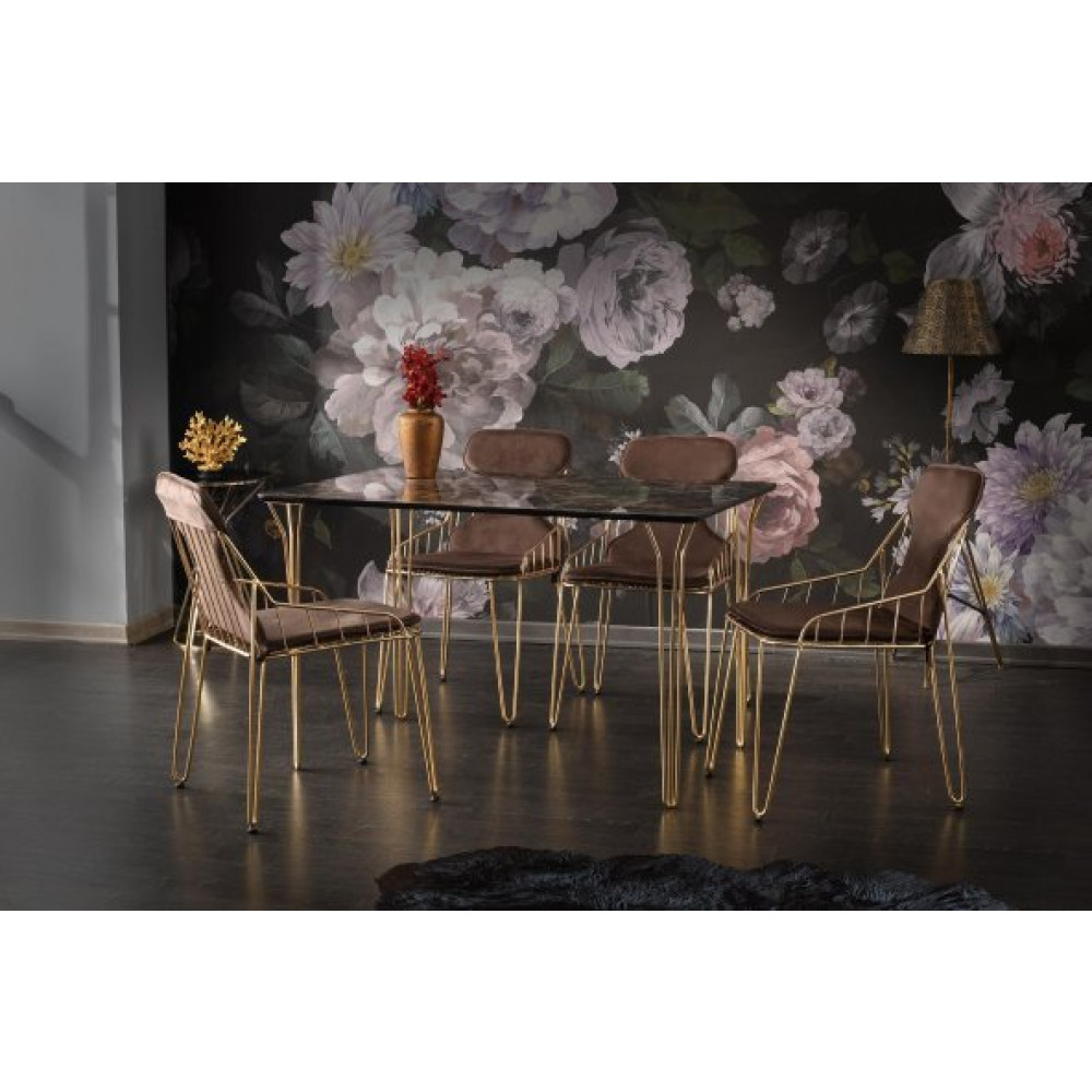 Sabit 80X120 Tel Masa High Mdf Kahve Mermer Kaplama Gold Ayak +4 Adet Cinar Sandalye Gold Mutfak Dolabı / Mobilyası Fiyatı