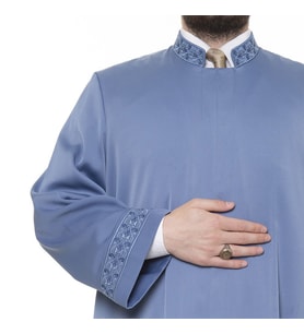 Sabuni İmam Cübbesi İndigo - Kol ve Yaka Nakışlı Model Pardesü Fiyatı