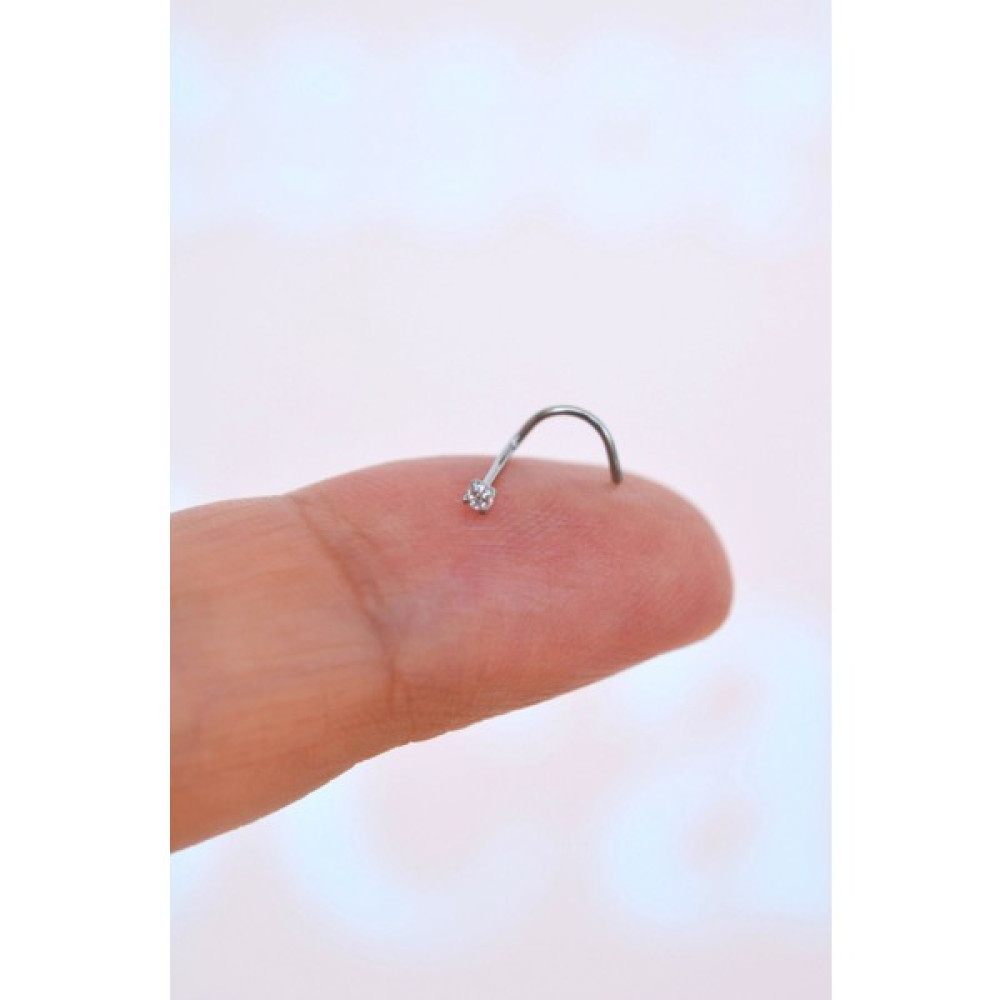 Sacce Scarves&Accessories 316 L Çelik 1.5 mm Tektaş Hızma Arkası Kıvrımlı Düşmeyen Burun Piercingi - Gümüş Hızma Fiyatı