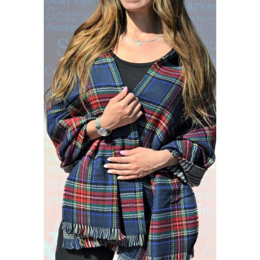 Sacce Scarves&Accessories Çift Katlı Lacivert Ekose Omuz Şalı Eşarp Fiyatı