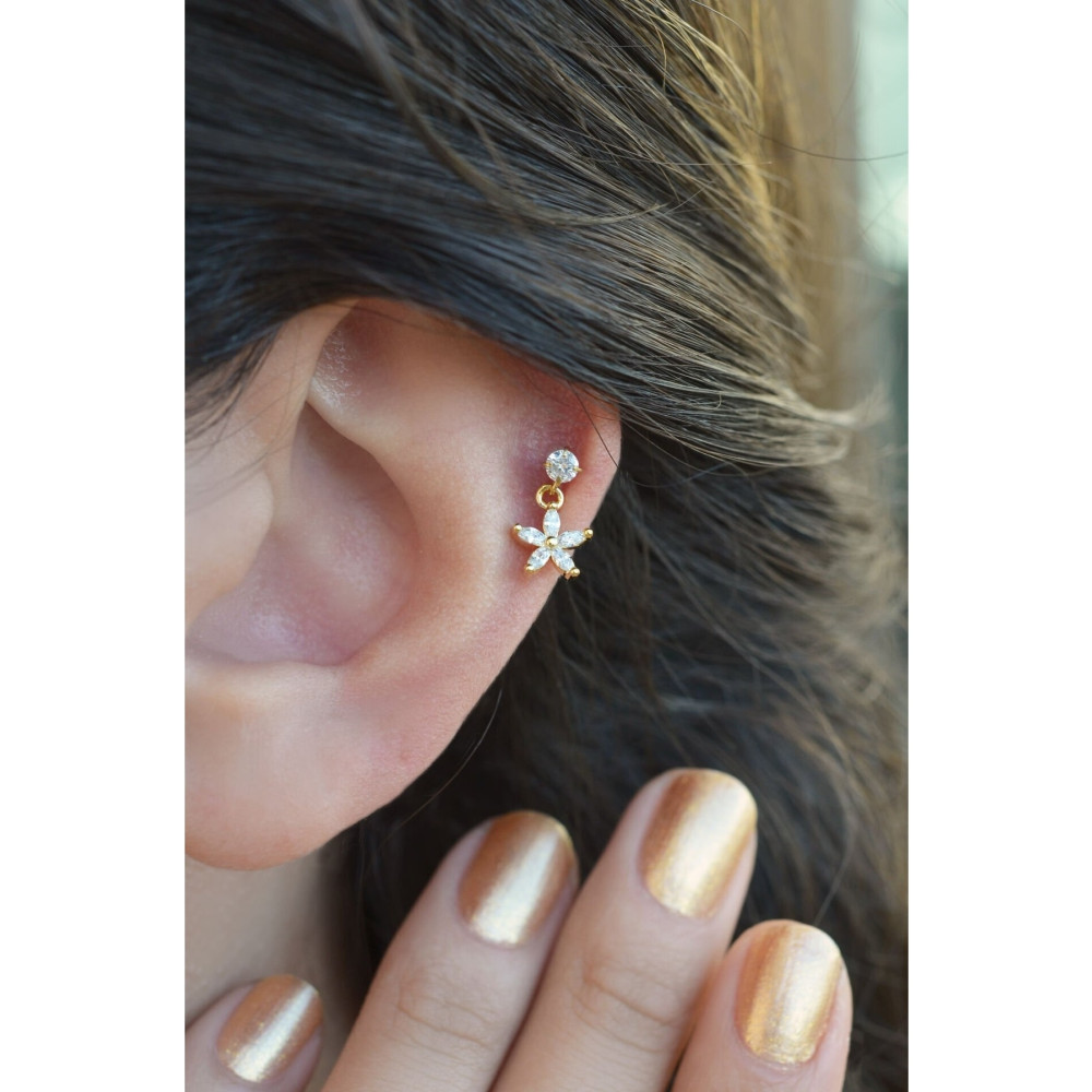 Sacce Scarves&Accessories Gold Çiçek Sallantılı Piercing Helix Kıkırdak Altın & Gümüş Piercing Fiyatı
