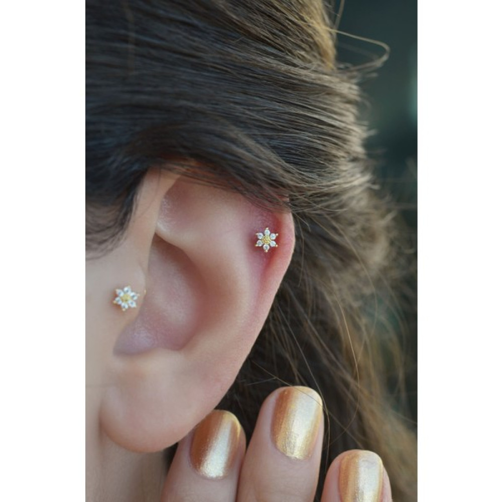 Sacce Scarves&Accessories Gold Mini Çiçek Tragus Piercing Helix Kıkırdak Altın & Gümüş Piercing Fiyatı