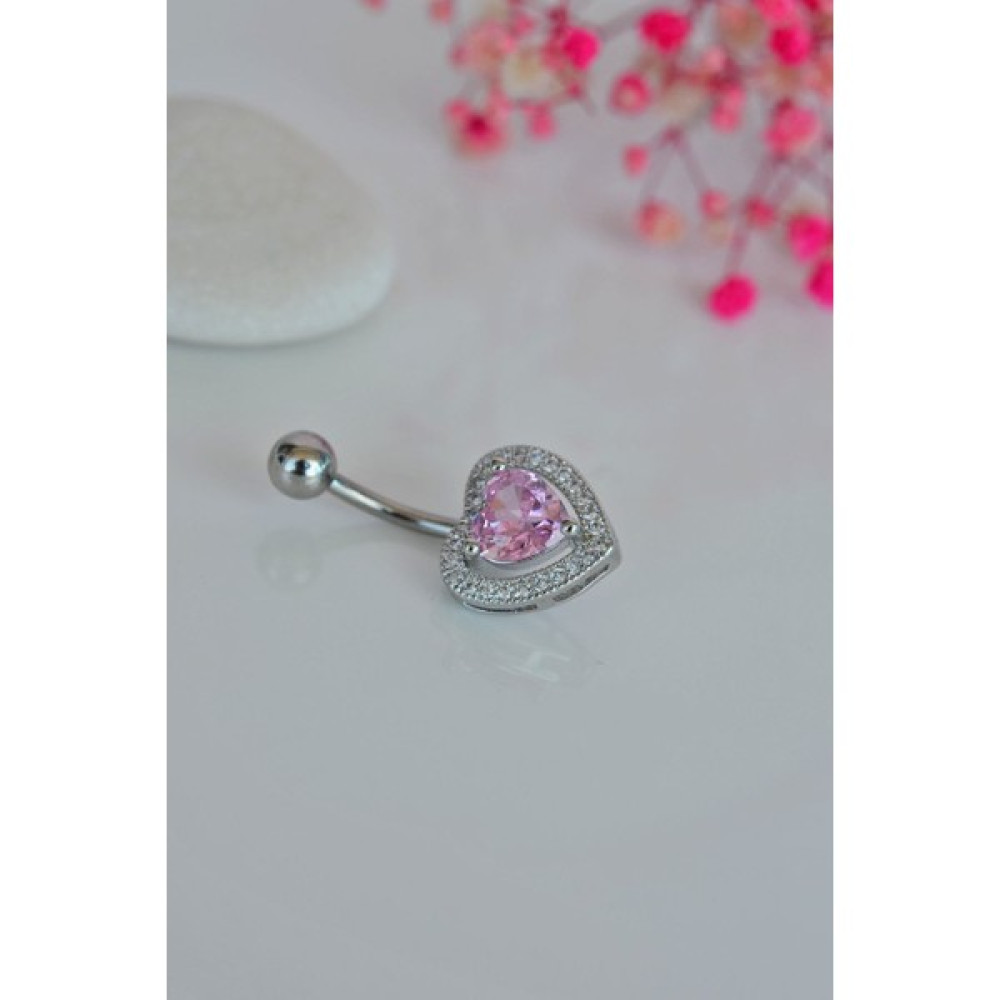 Sacce Scarves&Accessories Kalp Model Pembe Taşlı Çelik Göbek Piercing Altın & Gümüş Piercing Fiyatı