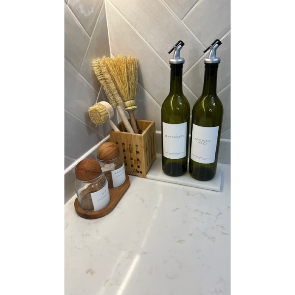 Sade Hediye 2'li Mermer Stantlı Yağdanlık/3'lü Fırçalı Kaşıklık/2'li Top Kapaklı Baharatlık - Ahşap - 750 ml Baharat Setleri & Baharatlıklar Fiyatı