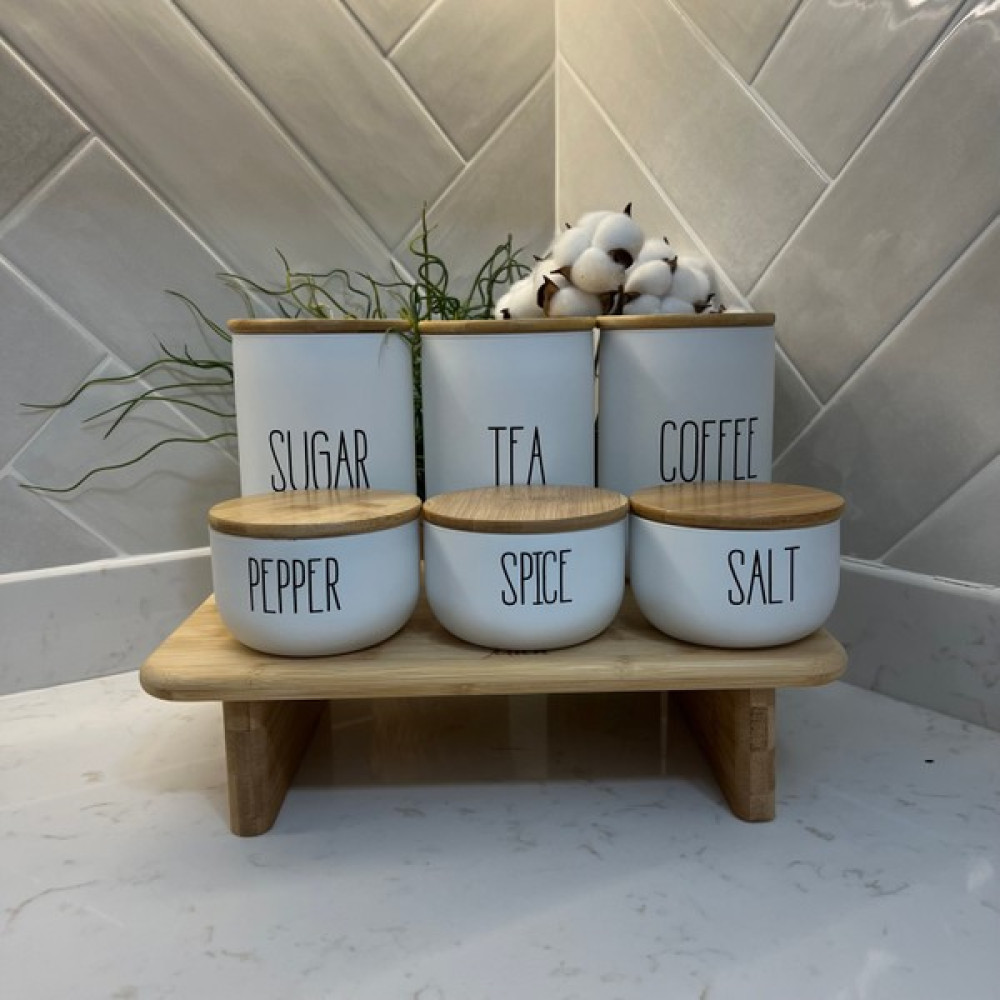 Sade Hediye 3'lü Bambu Kapaklı Ahşap Standlı Çay/kahve/şeker ve 3'lü Bambu Kapaklı Tuz/biber/baharat Takımı - 1 lt Baharat Setleri & Baharatlıklar Fiyatı