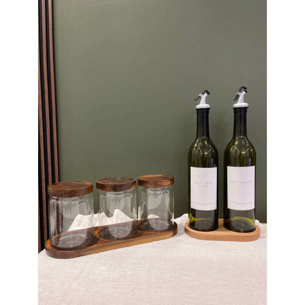 Sade Hediye Ikili Stantlı Yağdanlık/üçlü Stantlı Ahşap Baharatlık - Ceviz - 400 ml Baharat Setleri & Baharatlıklar Fiyatı