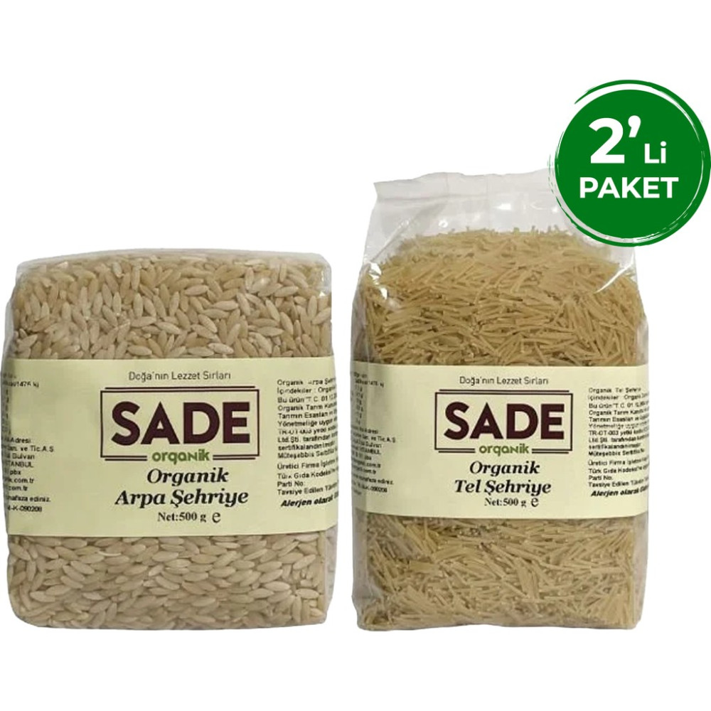 Sade Organik Arpa ve Tel Şehriye ( 2x500 gr ) - 500 gr Makarnalar Fiyatı