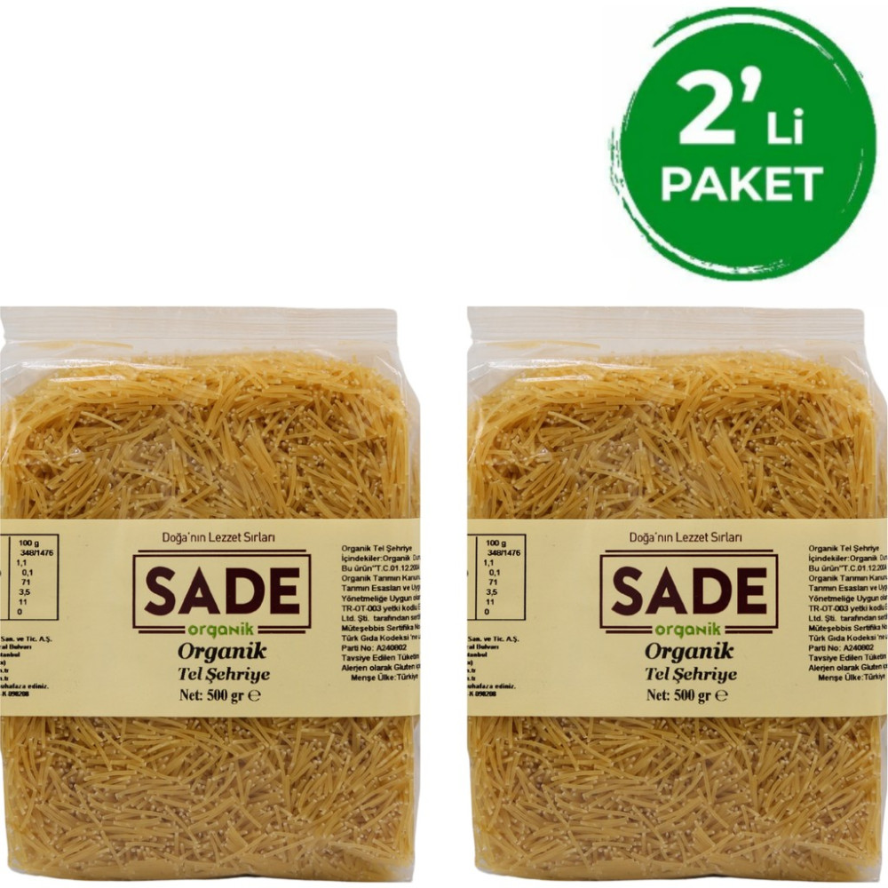 Sade Organik Tel Şehriye 500 gr 2'li Paket Makarnalar Fiyatı