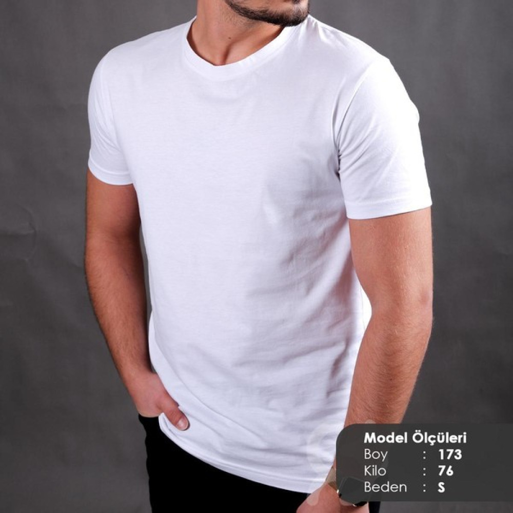 Sade Renk Beyaz Basic T-Shirt Erkek T-shirt Fiyatı