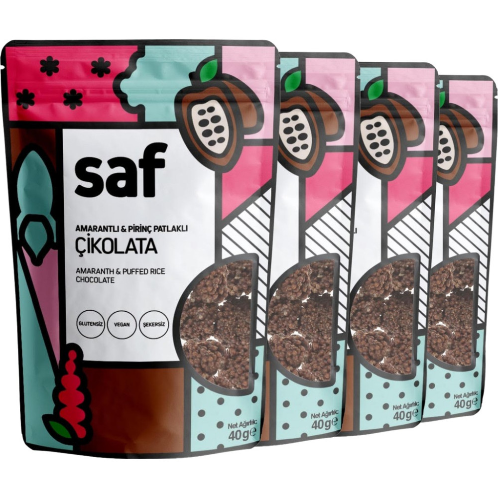 Saf Nutrition Amarantlı Pirinç Patlaklı Çikolata 40 gr x 4 Gluten İçermeyen Sade Alternatif - 160 gr Kahvaltılık Gevrek Fiyatı