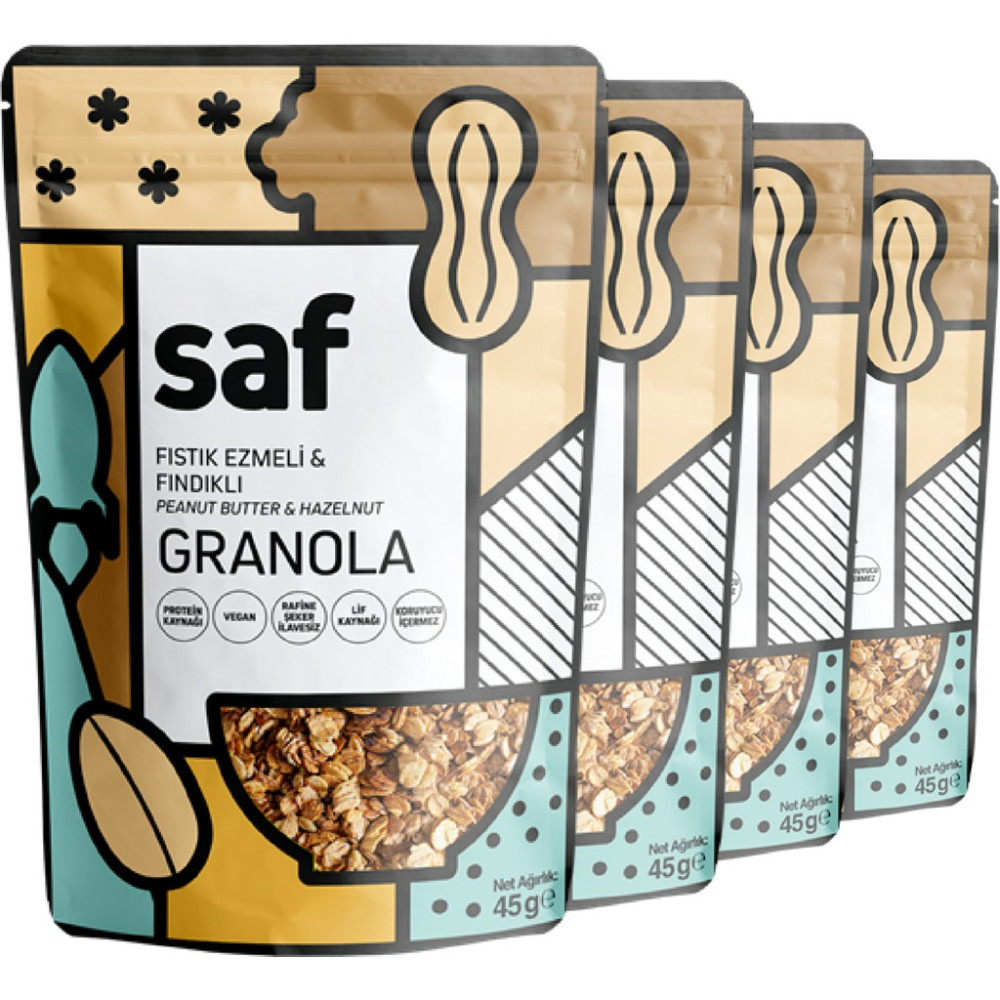 Saf Nutrition Fıstık Ezmeli Fındıklı Granola, 45 gr x 4 - 180 gr Kahvaltılık Gevrek Fiyatı