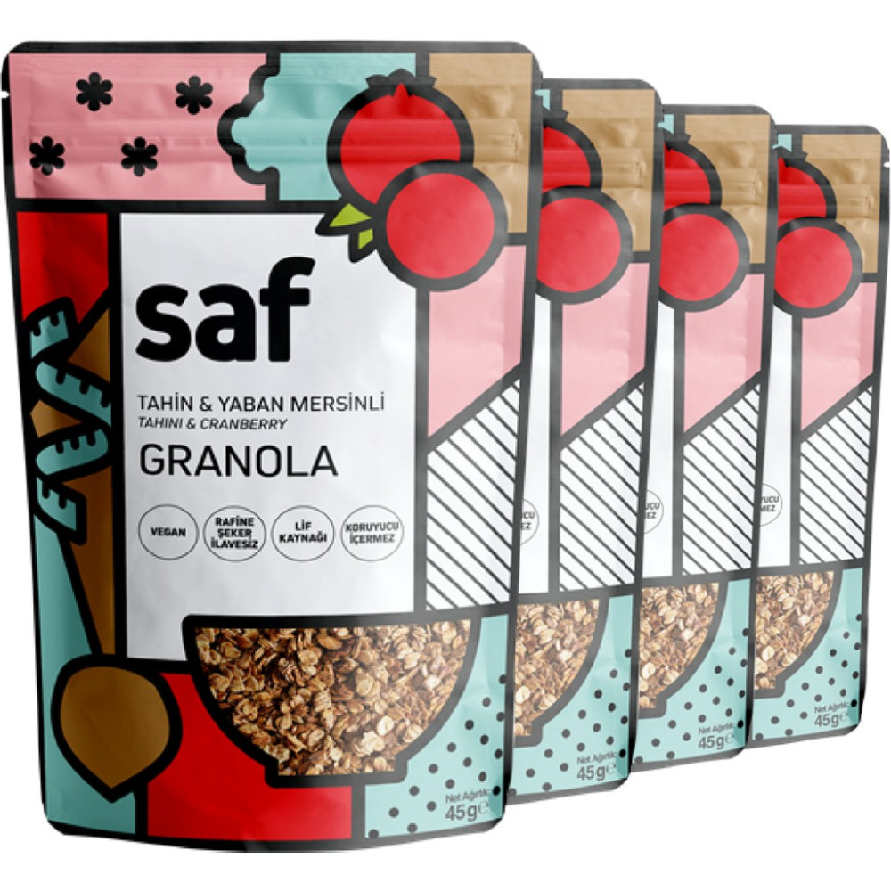 Saf Nutrition Tahinli Yaban Mersinli Granola, 45 gr x 4 - 180 gr Kahvaltılık Gevrek Fiyatı