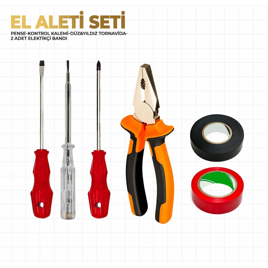 Safa El Aleti Seti- Pense-Kontrolkalemi-Düz&yıldız Tornavida-2 'li Elektirikci Bandı Kalem & Yazı Gereçleri Fiyatı