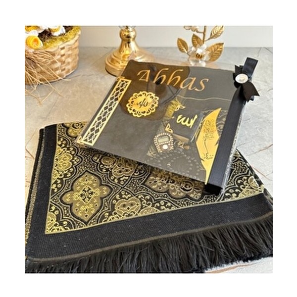 Safa Gift Isimli Seccade, Zikirmatik, Kadife Yasin, Inci Tesbih, Kitap Ayracı, Mini Kuran Çeyizlik Seccade - 110 x 70 cm - Siyah Diğer Fiyatı