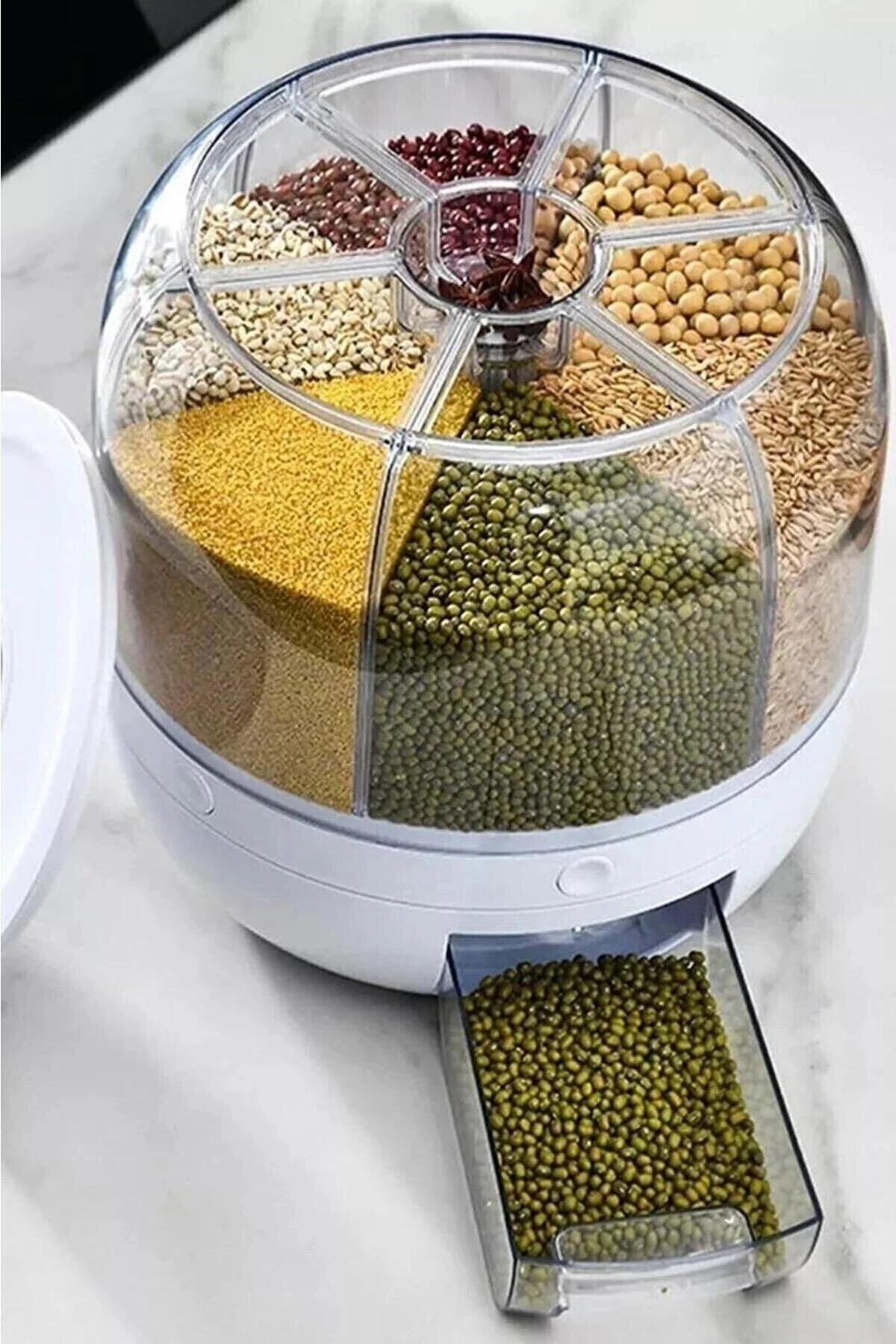 SAFE GROUP 360° Dönebilen Kuru Gıda Ve Bakliyat Organizeri 6 Bölmeli Hava Geçirmez Saklama Kabı 6 Lt" Mutfak Tartıları / Terazileri Fiyatı