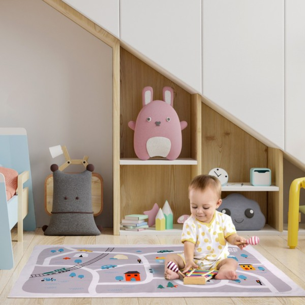 Safemom 150X150 Aktivite Bebek Çocuk Oyun Halısı, Oyun Matı, Çocuk Odası Halısı - Road Map - 150 x 150 cm - Gri Oyuncak Fiyatı