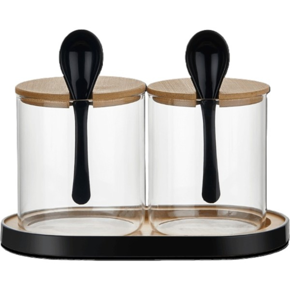 Safestore Bambu Kapaklı Ahşap Standlı Plastik Siyah Kaşıklı Cam Kavanoz Baharat Seti 2'li Set SF-1011 Baharat Setleri & Baharatlıklar Fiyatı